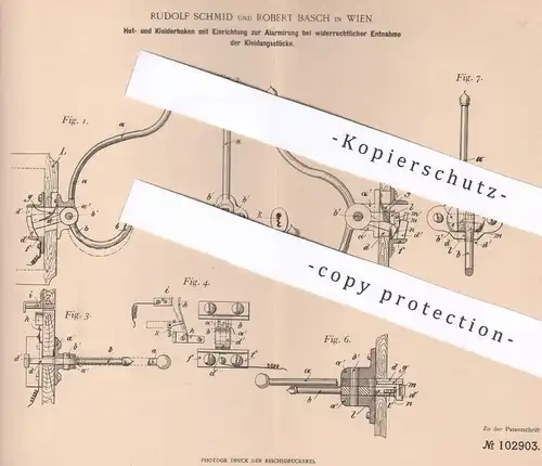 original Patent - Rudolf Schmid , Robert Basch , Wien , Österreich | Kleiderhaken , Garderobenhaken mit Diebstahlschutz