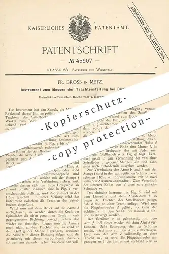 original Patent - Fr. Gross , Metz , 1887 , Messen der Trachtenstellung am Blocksattel | Sattel , Militär !!!