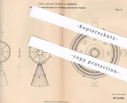 original Patent - Carl August Noack , Dresden , 1889 , Anzeigen der Richtung akustischer Signale | Eisenbahn - Signal