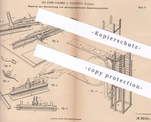 original Patent - Eli John Palmer , Toronto , Canada , Kanada , 1885 m