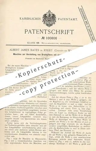 original Patent - Albert James Bates , Joliet , County of Wills , USA , 1897 , Drahtgitter | Draht - Gitter | Zaun !!