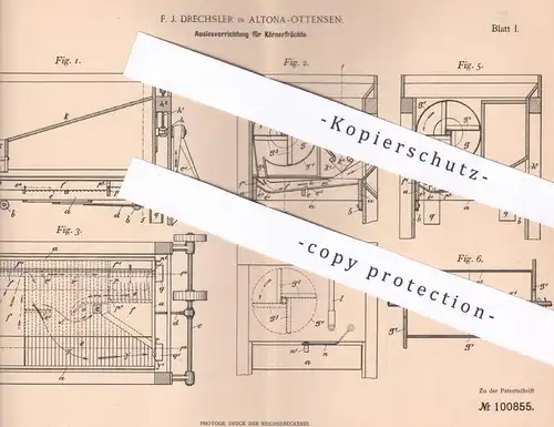 original Patent - F. J. Drechsler , Hamburg / Altona / Ottensen , 1897 , Auslesen der Körnerfrüchte , Kaffee | Getreide