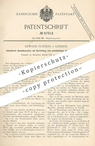 original Patent - Edward Furness , London , 1895 , Umlaufende Dampfmaschine | Kolben , Motor , Motoren , Kraftmaschine !