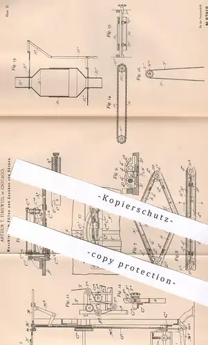 original Patent - Arthur T. Timewell , Chicago , 1895 , Maschine zum Füllen und Zunähen der Säcke | Sack , Jute , Leinen