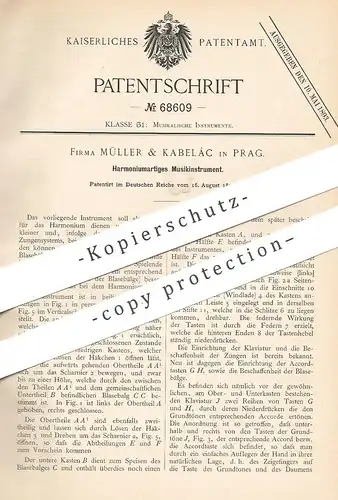 original Patent - Müller & Kabelác , Prag , 1892 , Harmoniumartiges Musikinstrument | Harmonium , Akkordeon , Harmonika