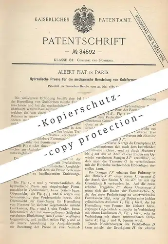 original Patent - Albert Piat , Paris , Frankreich , 1885 , Hydraulische Presse für Gussformen | Guss , Pressen , Formen