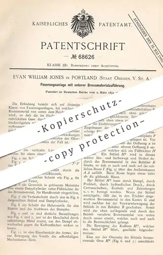 original Patent - Evan William Jones , Portland , Staat Oregon , USA 1892 |  Feuerungsanlage | Feuerung , Ofen , Heizung