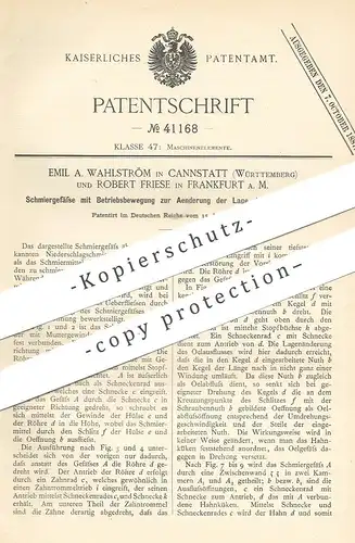 original Patent - Emil A. Wahlström , Cannstatt / Stuttgart , Robert Friese , Frankfurt / Main 1887 | Schmiergefäß | Öl