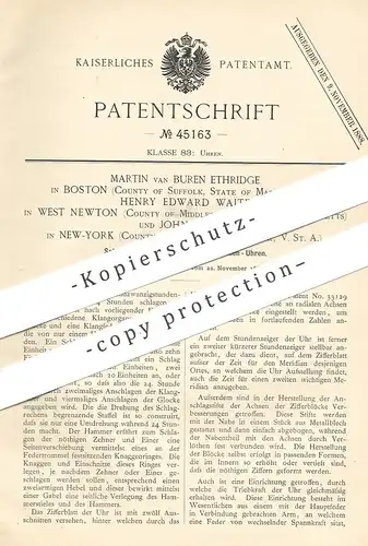 original Patent - Martin van Buren Ethridge , Henry Edward Waite , John Swann | Boston , New York | Schlagwerk für Uhren
