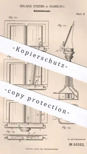 original Patent - Eduard Steiner , Hamburg , 1889 , Notenblattwender  | Noten , Musik , Musikinstrumente , Musiker !!