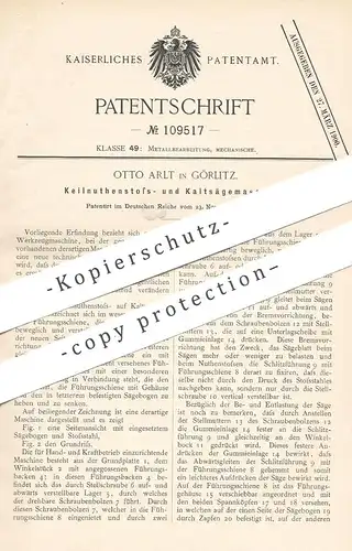 original Patent - Otto Arlt , Görlitz , 1898 , Keilnuthenstoßmaschine , Kaltsägemaschine | Säge , Metall , Wekzeug !!