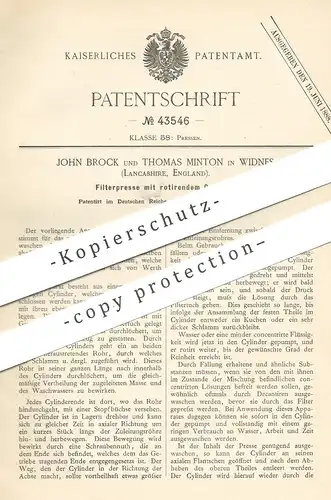 original Patent - John Brock , Thomas Minton , Widnes , Lancashire , England , 1887 , Filterpresse | Filter , Pressen !
