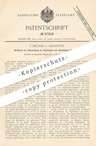 original Patent - F. Brünjes , Hannover , 1895 , Abscheidung der Kieselsäure aus tonhaltigem Material | Teer , Öl !!!