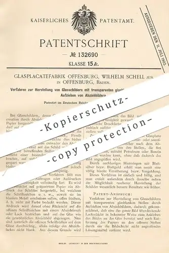 original Patent - Glasplacatefabrik Offenburg , Wilhelm Schell | 1901 | Glasschilder | Glas für Reklame | Werbeschild