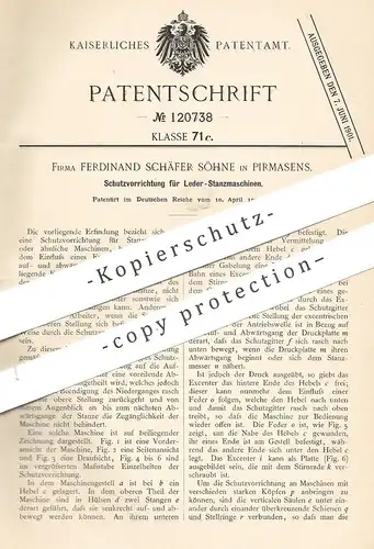 original Patent - Ferdinand Schäfer Söhne , Pirmasens , 1900 , Schutz für Leder - Stanzmaschinen | Gerber , Schneider !!