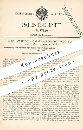 original Patent - Abraham Lincoln Garver , Roaring Spring Blair , Pennsylvania , USA , 1894 , Buchrücken kleben | Bücher