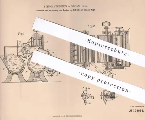 original Patent - Stefan Steinmetz , Sagan , Schlesien , 1901 , Schälen von Getreide auf nassem Weg | Mühle !!