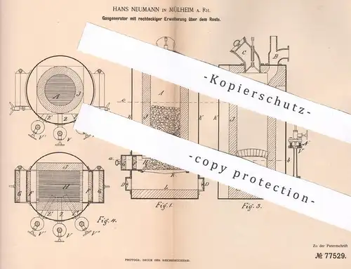 original Patent - Hans Neumann , Mülheim , 1893 , Gasgenerator | Gas - Generator , Brenner , Koks , Kohle , Generatoren