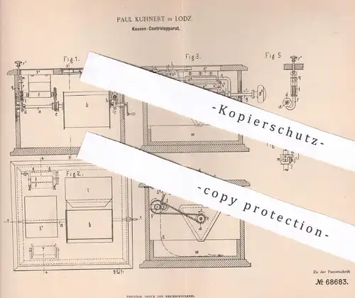 original Patent - Paul Kuhnert , Lodz , 1892 , Kassen-Kontrollapparat | Registrierkasse , Kasse , Kassen , Geld !!!