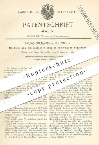 original Patent - Bruno Neubauer , Plauen , 1887 , Smyrna Teppich knüpfen | Teppiche , Flor , Gewebe , Weben !!!