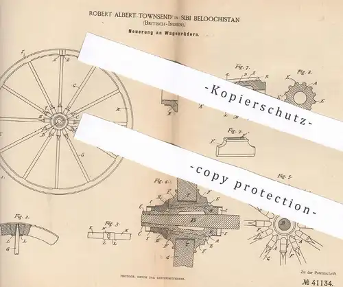 original Patent -Robert Albert Townsend , Sibi Beloochistan , Britisch Indien , 1887 , Wagenrad | Rad , Räder , Kutsche