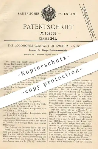 original Patent - The Locomobile Company of America , New York , 1901 , Brenner für flüssige Kohlenwasserstoffe !!!