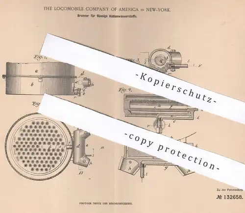 original Patent - The Locomobile Company of America , New York , 1901 , Brenner für flüssige Kohlenwasserstoffe !!!