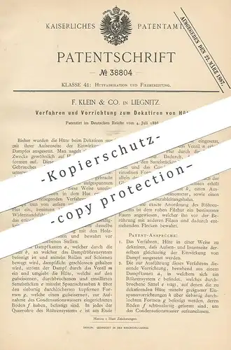 original Patent - F. Klein & Co. , Liegnitz , 1886 , Dekatieren von Hüten | Hut , Hüte , Hutmacher , Modist , Filzhut !