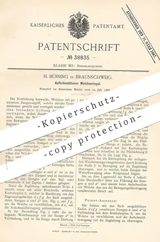 original Patent - H. Büssing , Braunschweig , 1886 , Aufschneidbarer Weichenriegel | Eisenbahn , Weichen , Stellwerk !!