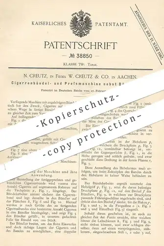 original Patent - N. Creutz in Fa. W. Creutz & Co. , Aachen , 1886 , Zigarrenbündel- und Pressmaschine | Zigarre , Tabak