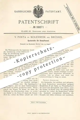 original Patent - V. Porta , Molenbeel / Brüssel , 1886 , Speiserufer für Dampfkessel | Wasserkessel , Kessel !!!