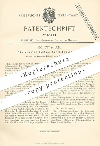 original Patent - GG. Ott , Ulm , 1888 , Führung für Gehrungssägen | Gehrung , Säge , Säge , Holz , Tischler