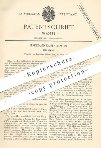 original Patent - Ferdinand Kaiser , Wien , Österreich , 1888 , Mischhahn | Wasserhahn , Mischbatterie , Klempner !!