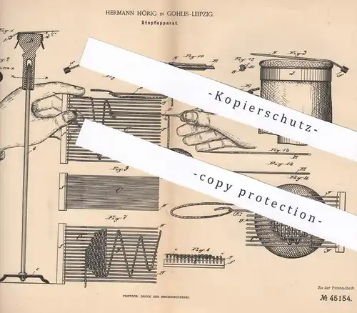 original Patent - Hermann Hörig , Leipzig / Gohlis , 1888 , Stopfapparat | Stopfen , Nähmaschine , Schneider !!