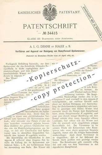 original Patent - A. L. G. Dehne , Halle / Saale , 1885 , Reinigung von Dampfkessel - Speisewasser | Dampfmaschine