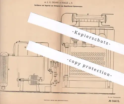 original Patent - A. L. G. Dehne , Halle / Saale , 1885 , Reinigung von Dampfkessel - Speisewasser | Dampfmaschine