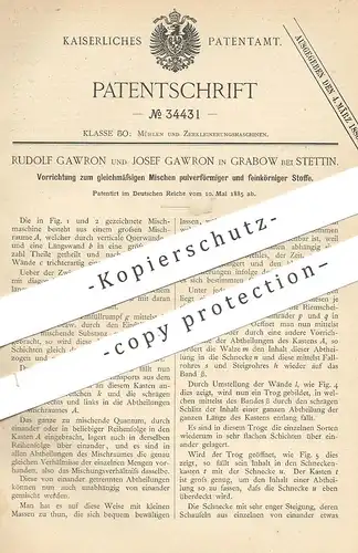 original Patent - Rudolf Gawron , Josef Gawron , Grabow / Stettin , 1885 , gleichmäßiges Mischen von Pulver | Mühle !!!