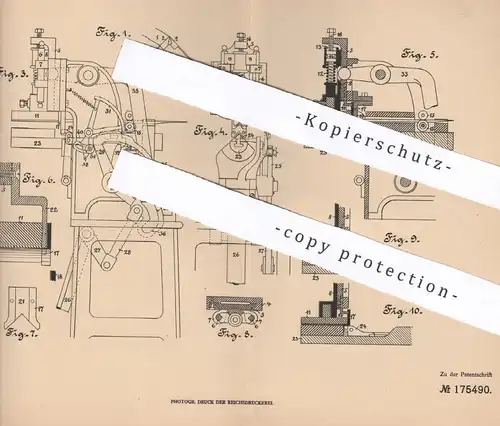 original Patent - Bruno Römer , Siegmar / Chemnitz , 1905 , Schließmaschine für Kartonecken | Schachtel | Pappe , Karton