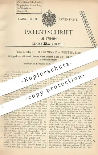 original Patent - Ludwig Stuckenholz , Wetter / Ruhr , 1903 , Stripperkran | Kran , Kräne | Laufkatze , Baukran !!