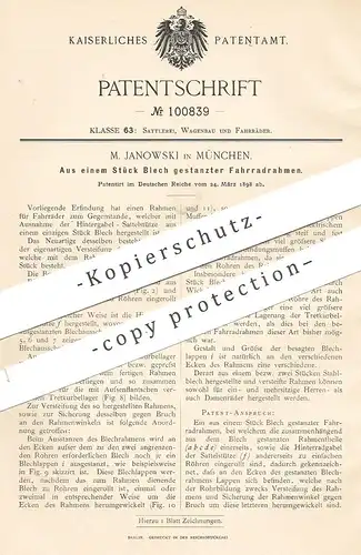 original Patent - M. Janowski , München , 1898 , aus Blech gestanzter Fahrradrahmen | Fahrrad - Rahmen | Fahrräder , Rad