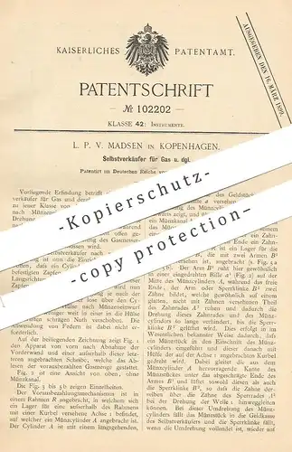 original Patent - L. P. V. Madsen , Kopenhagen / Dänemark 1897 , Selbstverkäufer f. Gas | Gaswerk , Tankstelle , Automat