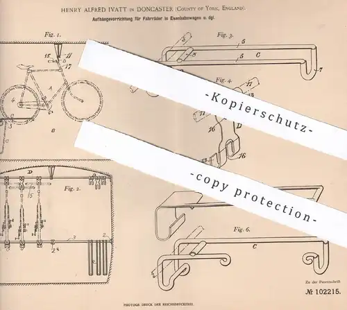 original Patent - Henry Alfred Ivatt , Doncaster , York , England , 1898 , Aufhängung f. Fahrräder in Eisenbahnen | Bahn