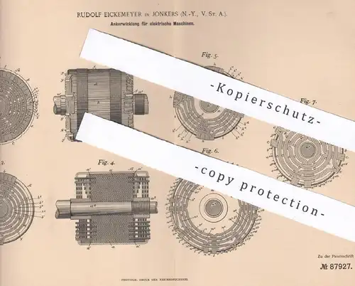 original Patent - Rudolf Eickemeyer , Jonkers , New York , USA , 1894 , Ankerwicklung für elektrische Maschinen | Strom