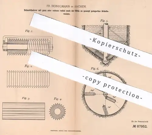 original Patent - Fr. Honigmann , Aachen , 1895 , Schachtbohrer | Gesteinsbohrer , Bohrer , Bohrmaschine | Bergbau !!