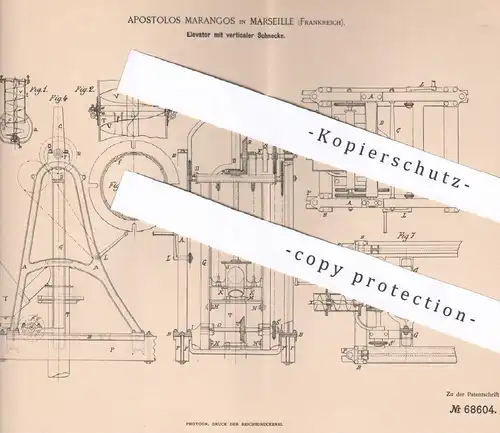 original Patent - Apostolos Marangos , Marseille , Frankreich , 1892 , Elevator mit vertikaler Schnecke | Hebezeug !!!