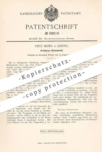 original Patent - Fritz Mejer , Leipzig , 1892 , Drehbares Blumenbrett | Brett | Fensterbrett für Blumen | Fenster !!!