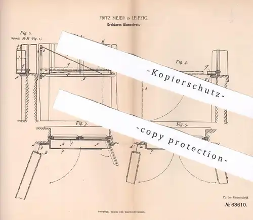 original Patent - Fritz Mejer , Leipzig , 1892 , Drehbares Blumenbrett | Brett | Fensterbrett für Blumen | Fenster !!!