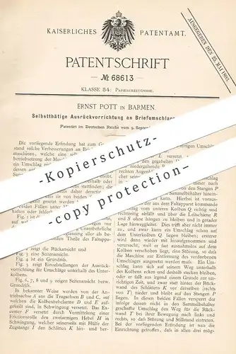 original Patent - Ernst Pott , Barmen , 1892 , Ausrückvorrichtung an Briefumschlagmaschine | Brief - Umschlag | Kuvert !