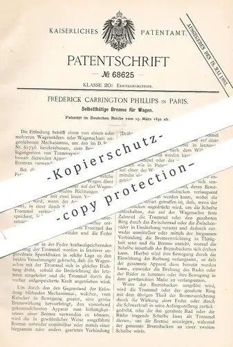 original Patent - Frederick Carrington Phillips , Paris , Frankreich , 1892 , Bremse für Wagen | Eisenbahn , Tramway !!