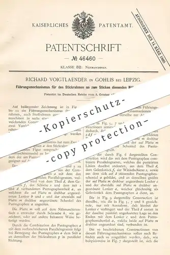 original Patent - Richard Voigtländer , Leipzig / Gohlis , 1887 , Führung für den Stickrahmen zum Sticken an Nähmaschine